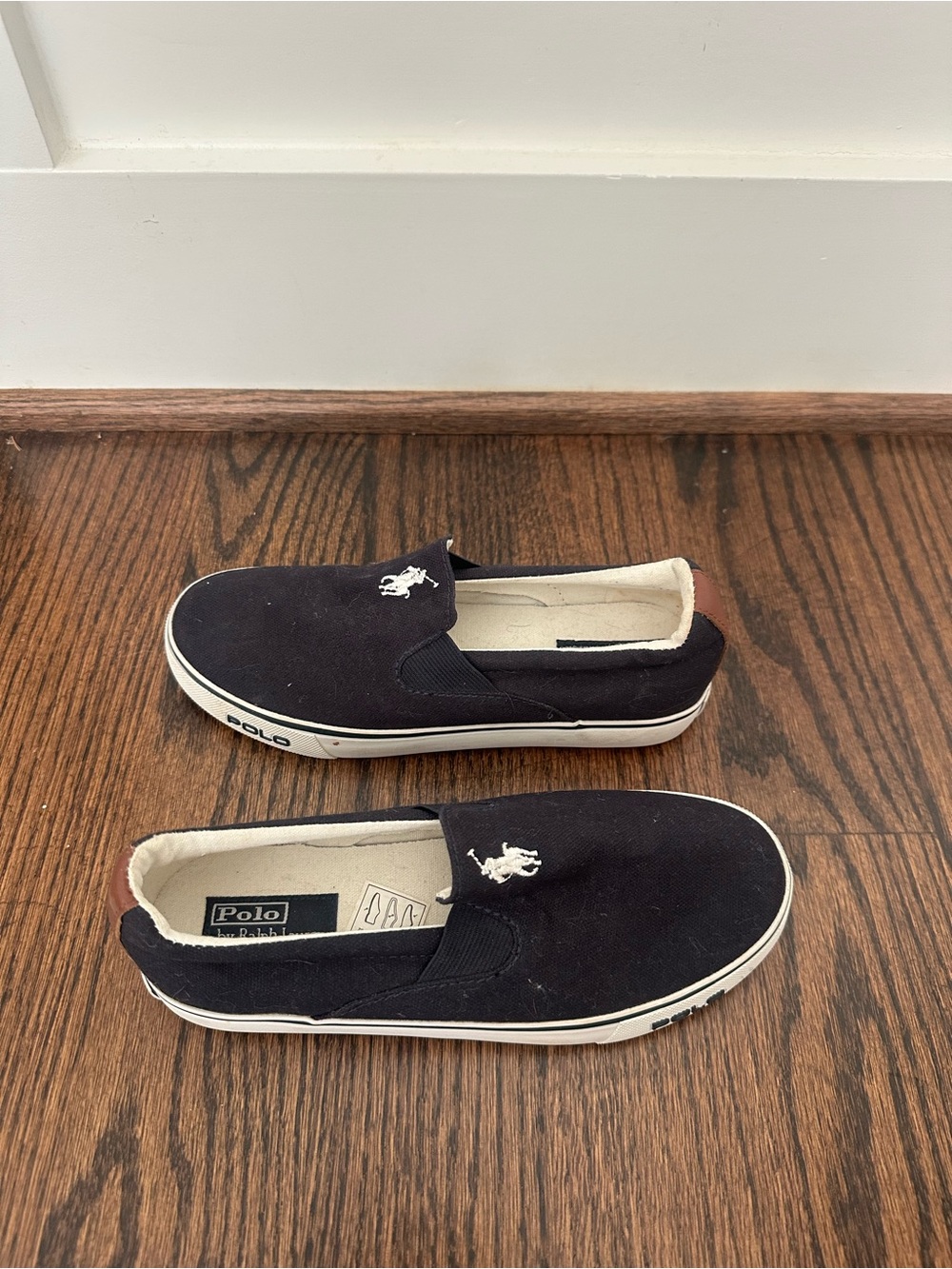 Polo by Ralph Lauren Black Slip-On Loafers with White Logo